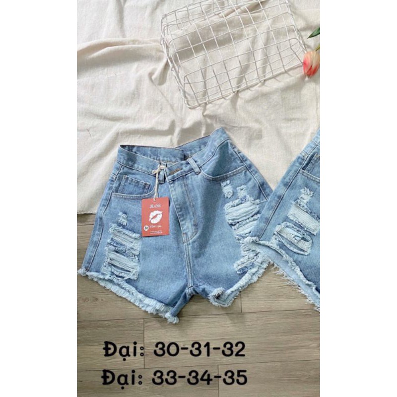 QUẦN SORT JEAN BIGSIZE MÀU XANH NHAT RÁCH TE TUA LƯNG CAO [55KG_75KG] | BigBuy360 - bigbuy360.vn