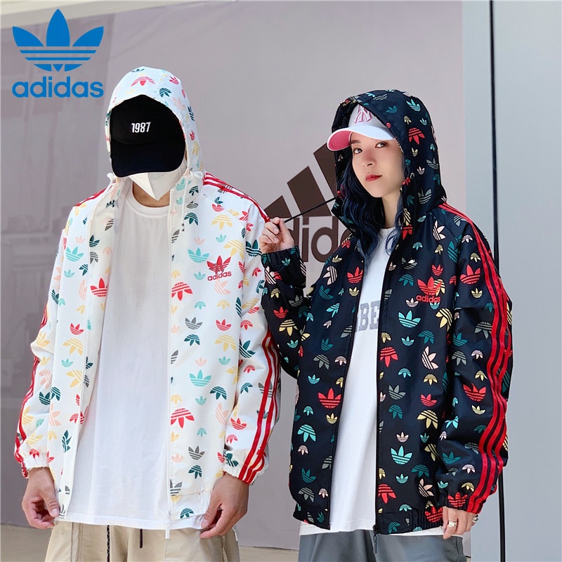 Áo Khoác Thể Thao Adidas 100% Có Mũ Trùm Đầu Dáng Rộng Hoạ Tiết Rằn Ri Dành Cho Nam Và Nữ