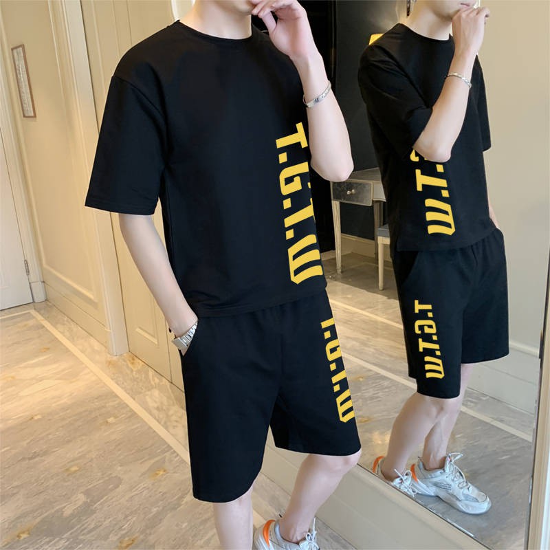 Áo Phông Nam Ngắn Tay Mùa Hè Bộ thể thao thời trang phong cách Hàn Quốc mẫu mới 2019 quần short mùa hè đẹp trai