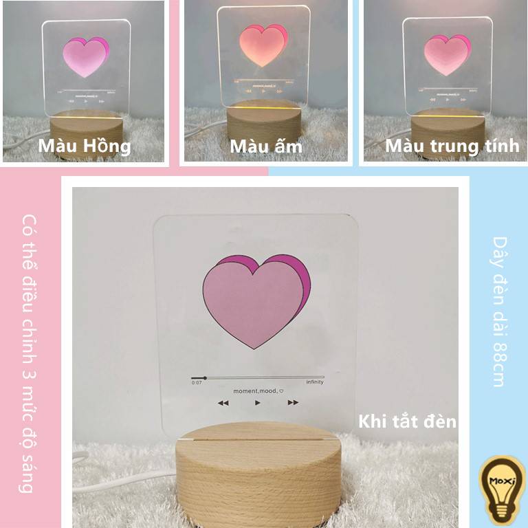 【HÀNG SẴN】Đèn led hình trái tim trang trí decor phòng ngủ để bàn, quà tặng sinh nhật, lễ tình nhân valentine MOXI.