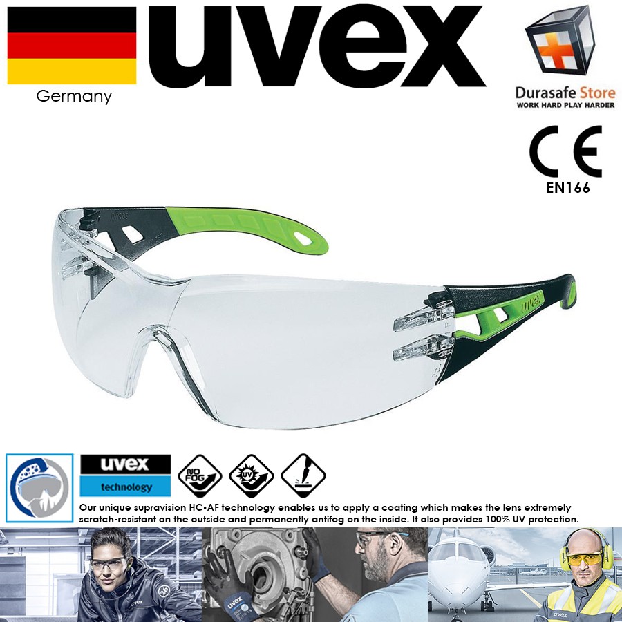 Kính Bảo Hộ UVEX 9192225 Pheos Gọng Đen Xanh Tròng Clear chống UV 100% (kèm hộp)
