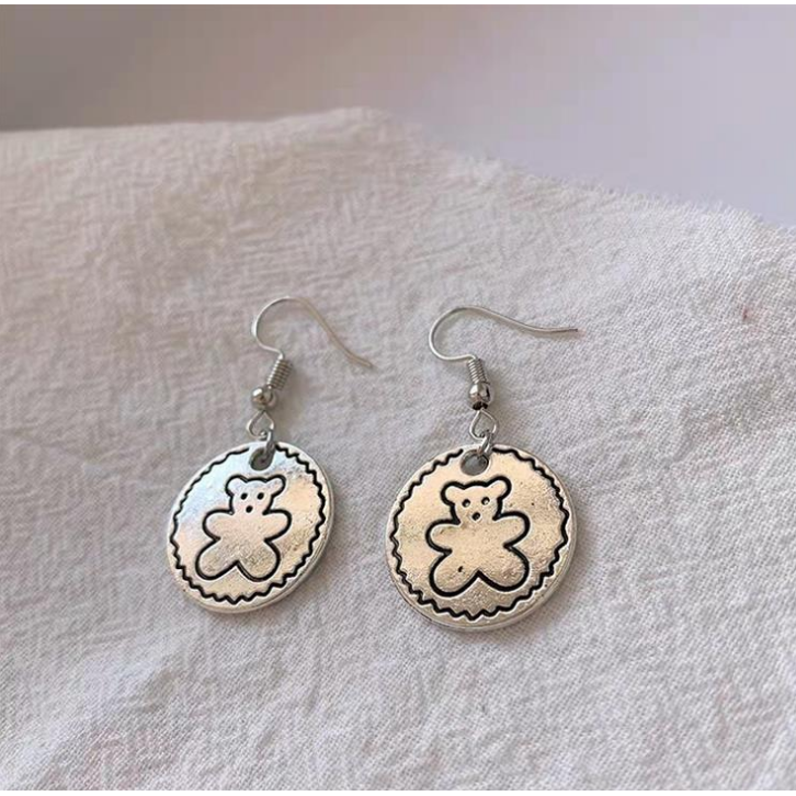 Dây chuyền phối mặt hình tròn họa tiết chú gấu xinh xắn thời trang phong cách retro