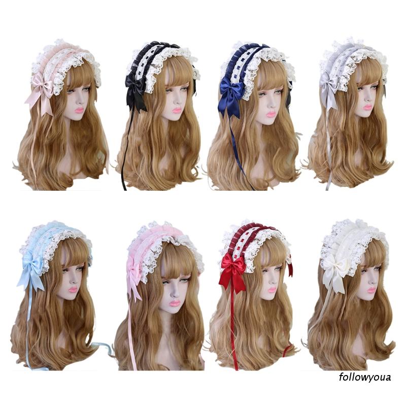 Băng đô vải ren thắt nơ thêu họa tiết ngôi sao phong cách lolita xinh xắn
