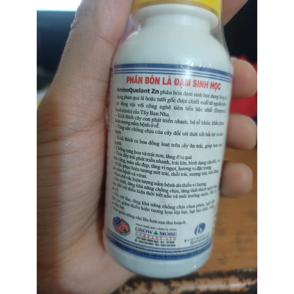 Phân bón Kẽm Amino - Vi lượng Kẽm trên nền hữu cơ- Amino Quelant Zn - Nhập khẩu Mỹ, hũ 100 ml