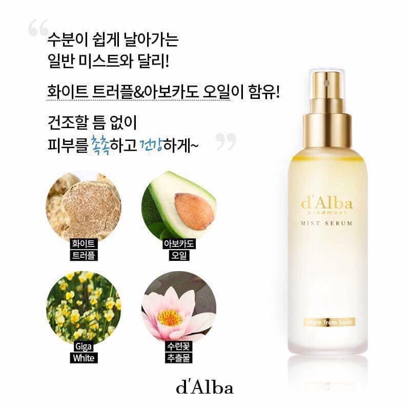 Xịt khoáng dạng serum cấp ẩm sâu cho da d'ALBA 50ml Hàn Quốc