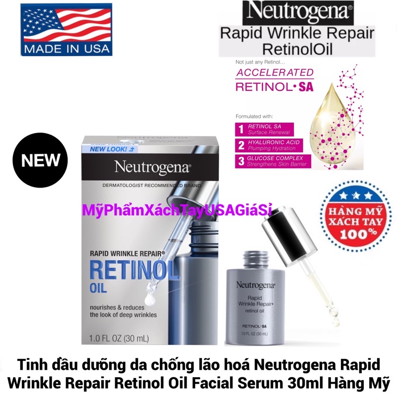 [Hàng Mỹ]Tinh dầu dưỡng da Neutrogena Rapid Wrinkle Repair Retinol Oil SA 30 ml