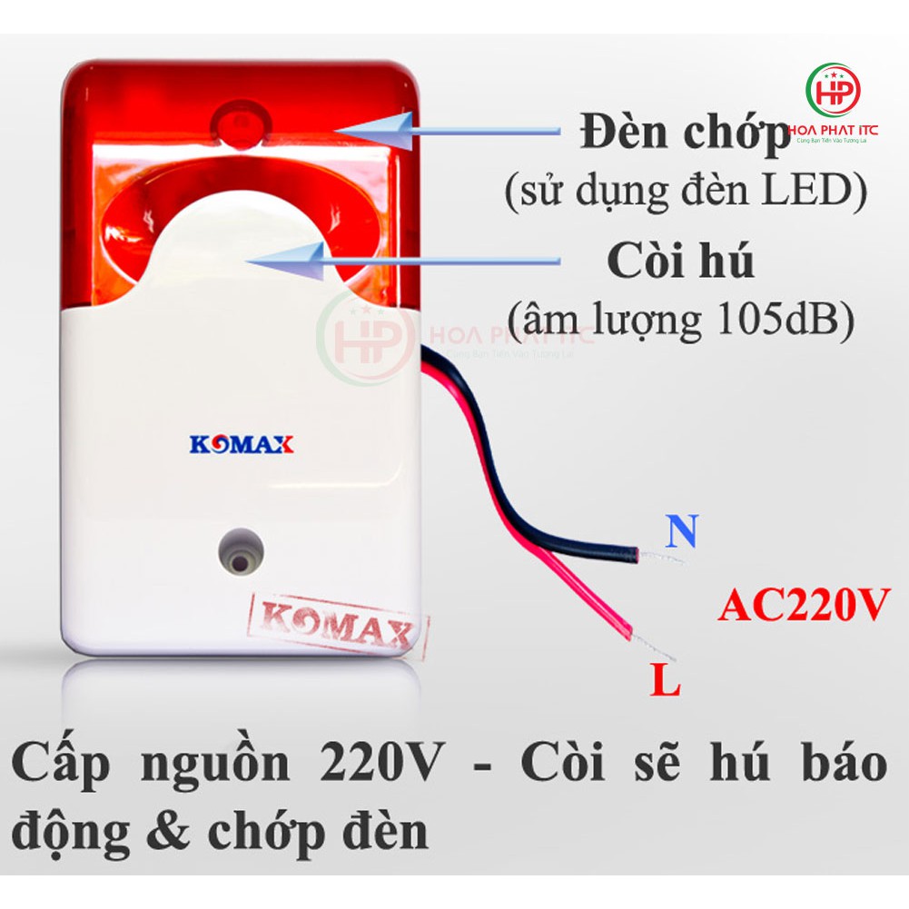 Còi hú kèm đèn chớp 220V Komax KM-A09