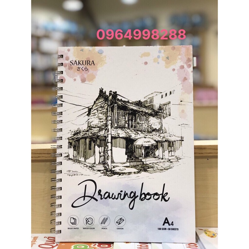 Sổ vẽ Sakura A3/A4/A5 khổ đủ - 50 tờ chuyên vẽ kí họa, màu nước