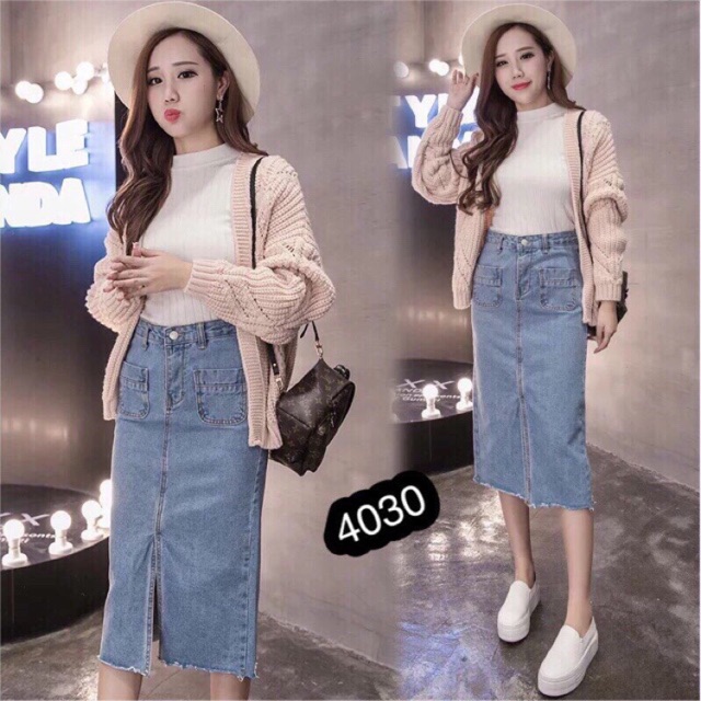 [Mã FAGREEN55 giảm 10% tối đa 30K đơn 99K] 🍭Chân Váy Bò Xẻ Trước 4030-4031 | BigBuy360 - bigbuy360.vn