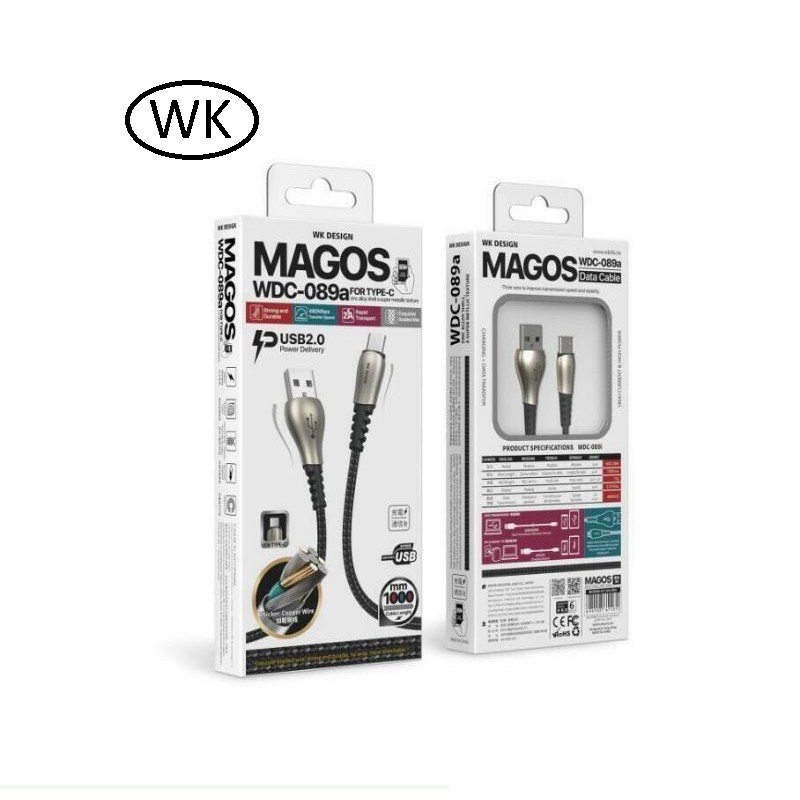 Cáp sạc nhanh bọc dù đầu sạc chắc chắn siêu bền chống gập gẫy WDC 089i Chính hãng W.K