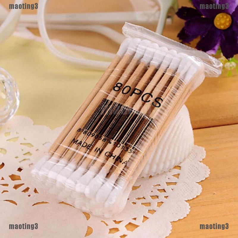 Bộ 30-35 Tăm Bông Cotton Với 2 Đầu Gỗ Độc Đáo