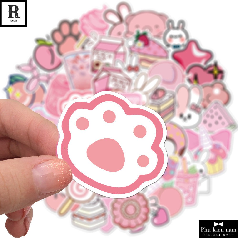 Sticker PVC Hồng 50 Hình ST123 - Stickers Chống nước Dán Mũ bảo hiểm Vali Laptop Điện thoại Dán xe