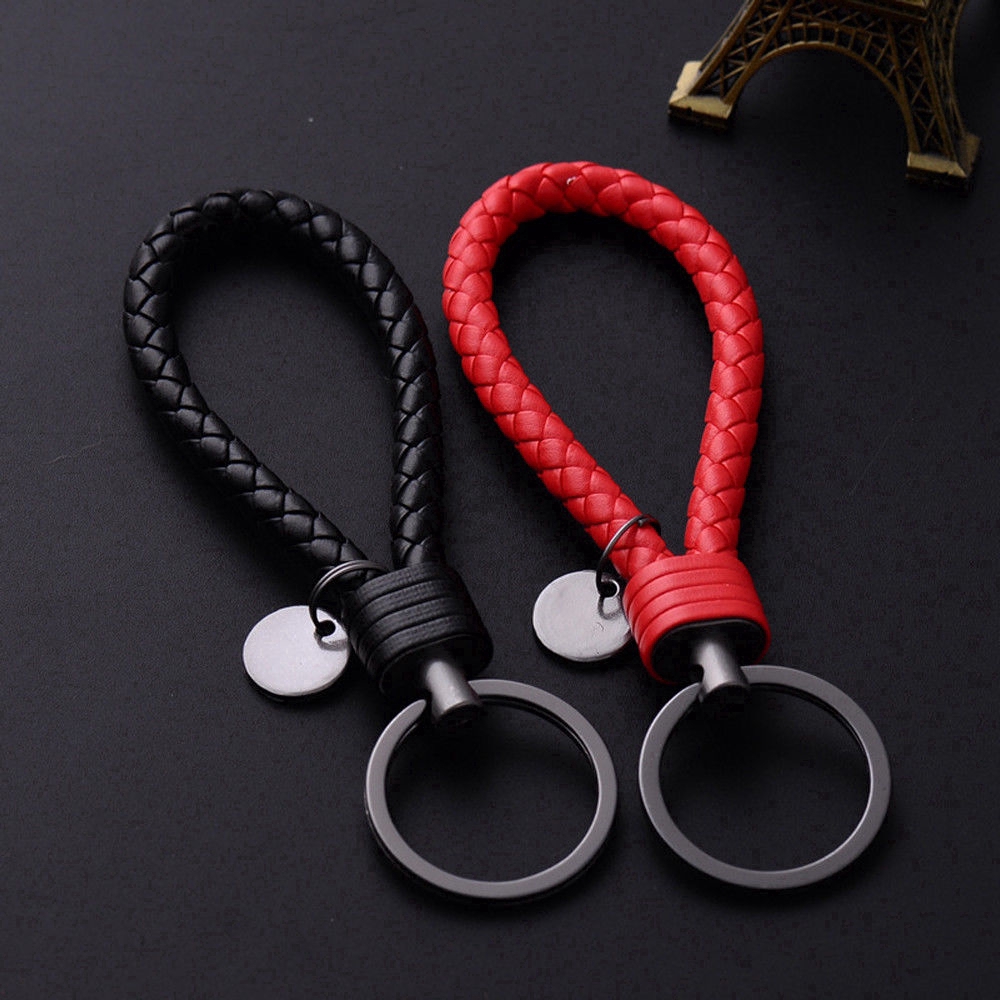 Set 2 móc khóa dây da bện cho xe hơi