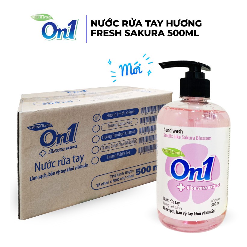 Thùng 12 chai nước rửa tay sạch khuẩn ON1 hương Fresh Sakura (12 chai x 500ml) RT506