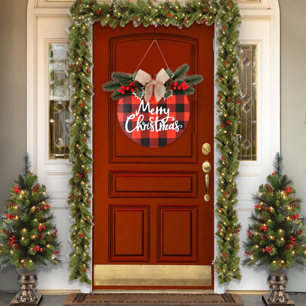 Bảng Treo Cửa Chào Mừng Bằng Nhựa 28.5cm Có Đèn LED Hình Tròn In Chữ Độc Đáo Trang Trí Giáng Sinh