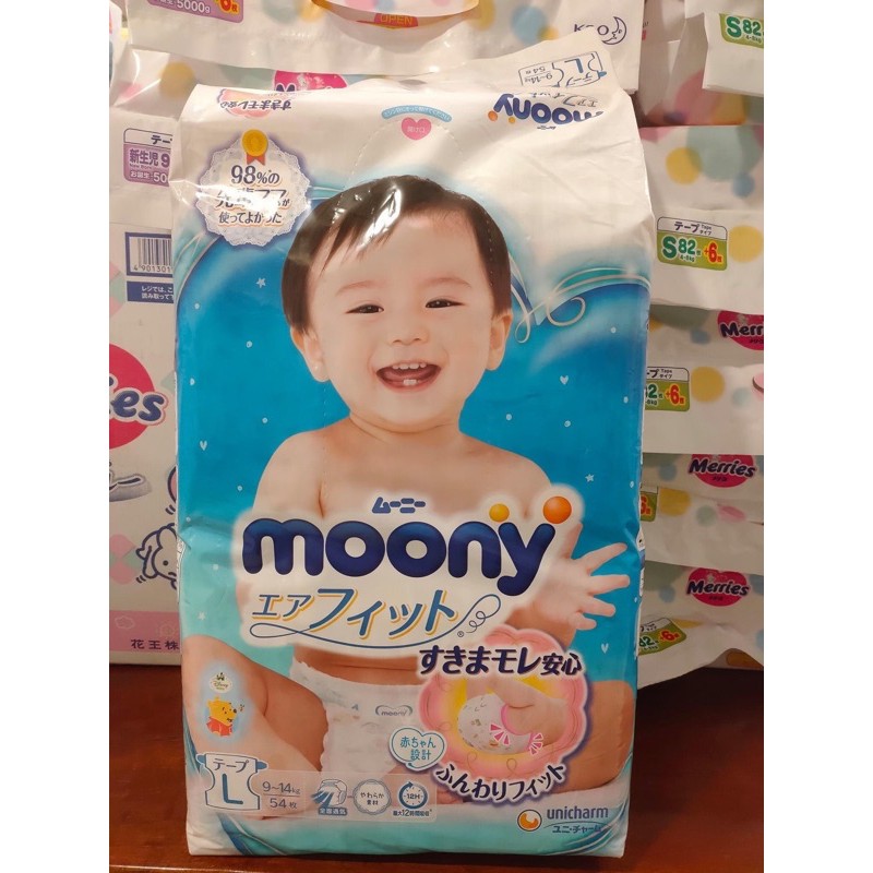 Tã bỉm MOONY NATURAL/ MOONY XANH Nội Địa Nhật dán/quần NB63/S58/M48/L36/XL32