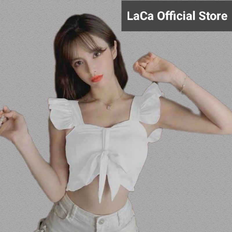 Áo Kiểu Cánh Tiên Có Mút - Áo Croptop Voan Dây Phối Bèo Nơ Ngực LaCa