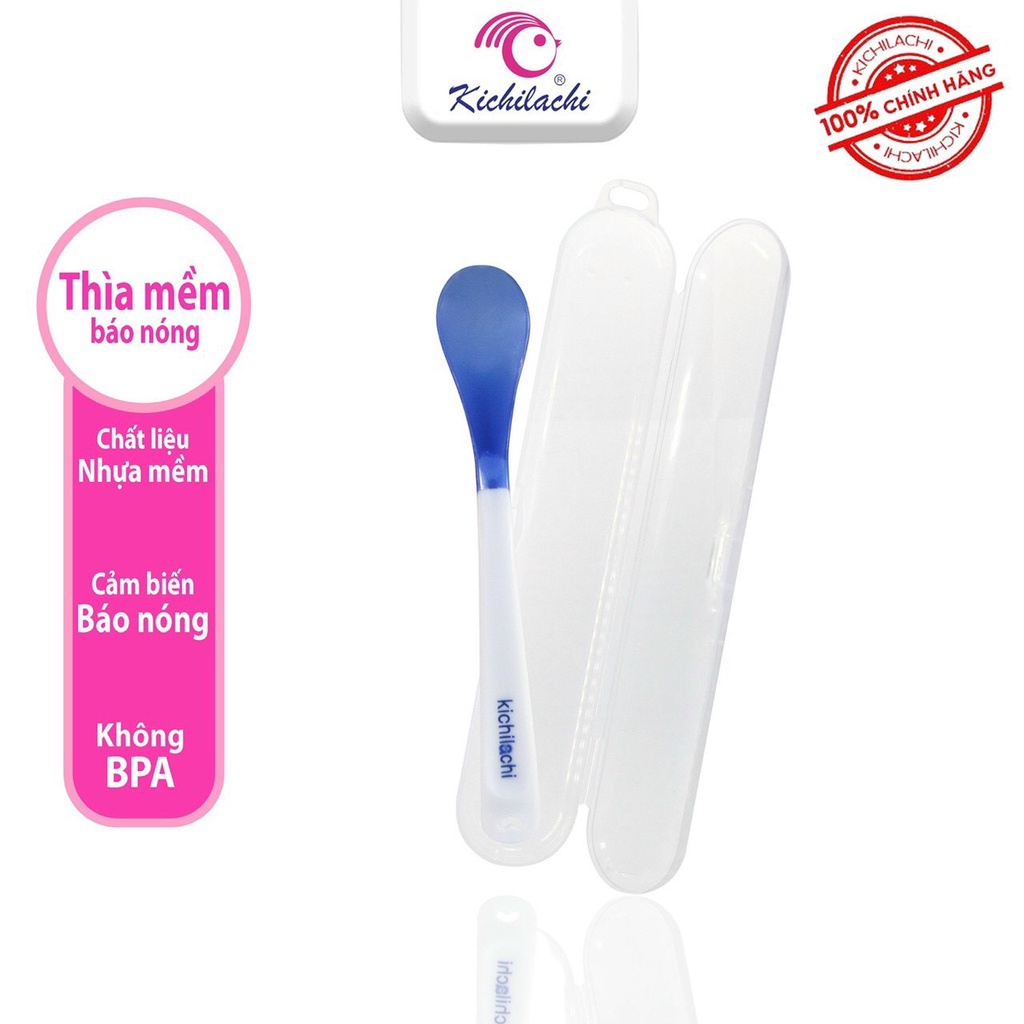 Thìa báo nóng, thìa ăn dặm KICHILACHI có hộp bảo quản cho bé
