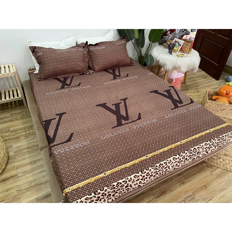 [Free ship-Xả hàng]Ga trải giường 1m 1m2 1m4 1m5 1m6 1m8 cotton poly-kẻ râu ghi