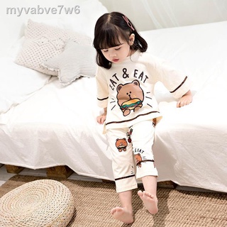 ™✑❖pijama trẻ em, đồ mặc nhà điều hòa mùa hè cho bé gái, bộ em nữ, ngủ công chúa mỏng vừa và nhỏ -size