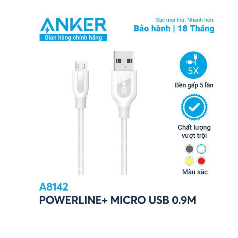 Cáp sạc ANKER PowerLine+ Micro USB dài 1.8m kèm bao da- A8143