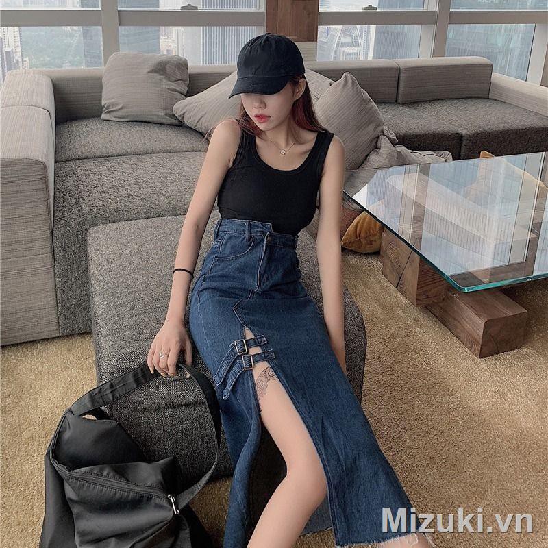 Chân Váy Jean Dài Lưng Cao Xẻ Tà Cá Tính Cho Nữ | BigBuy360 - bigbuy360.vn
