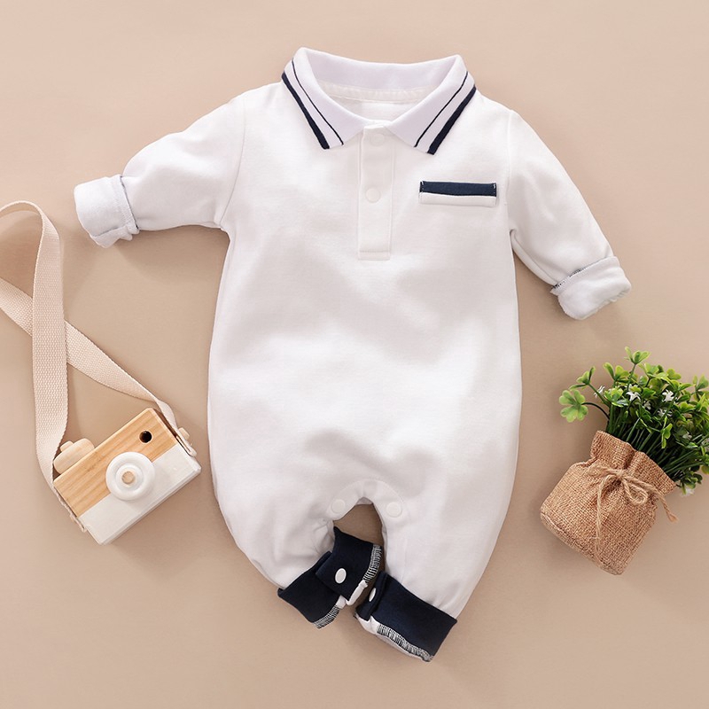 Jumpsuit Tay Dài 100% Cotton Cho Bé Trai Từ 0-24 Tháng Tuổi