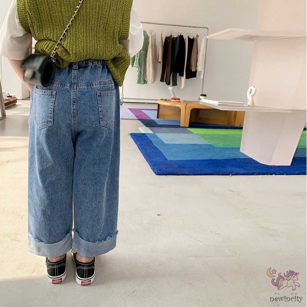 Quần Denim Ống Rộng Thời Trang Hàn Quốc Dành Cho Bé Gái