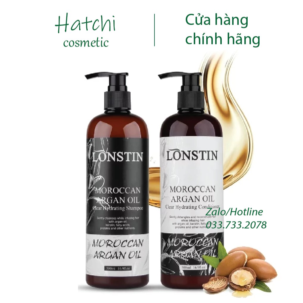 Bộ Dầu Gội Dưỡng Ẩm Phục Hồi Lonstin Moroccan Argan Oil Hydrating 500ML