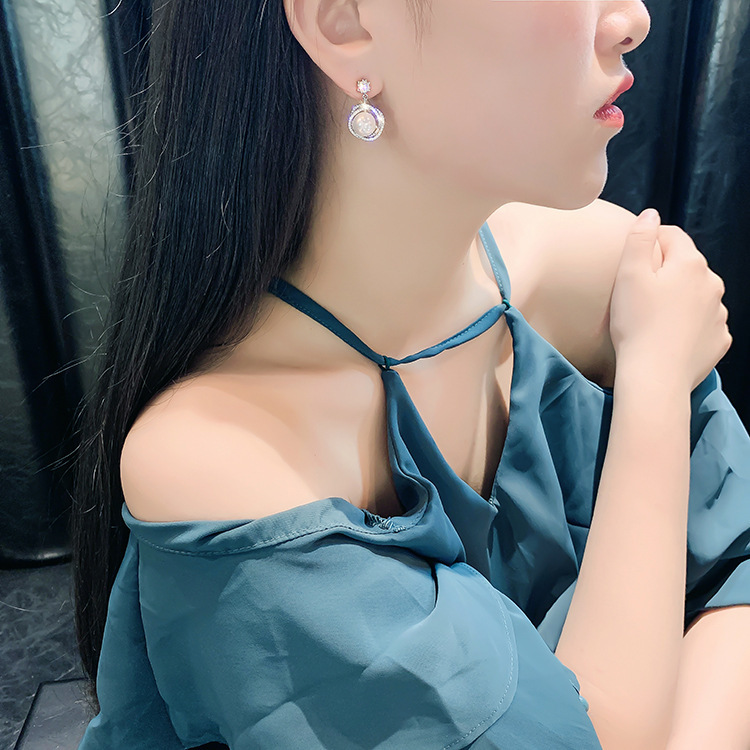 OIMG  Bông tai mạ bạc 925 đính đá theo phong cách Hàn Quốc thời trang cho nữ