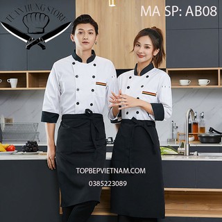 áo bếp,đồng phục bếp dài tay thiết kế đơn giản ab08