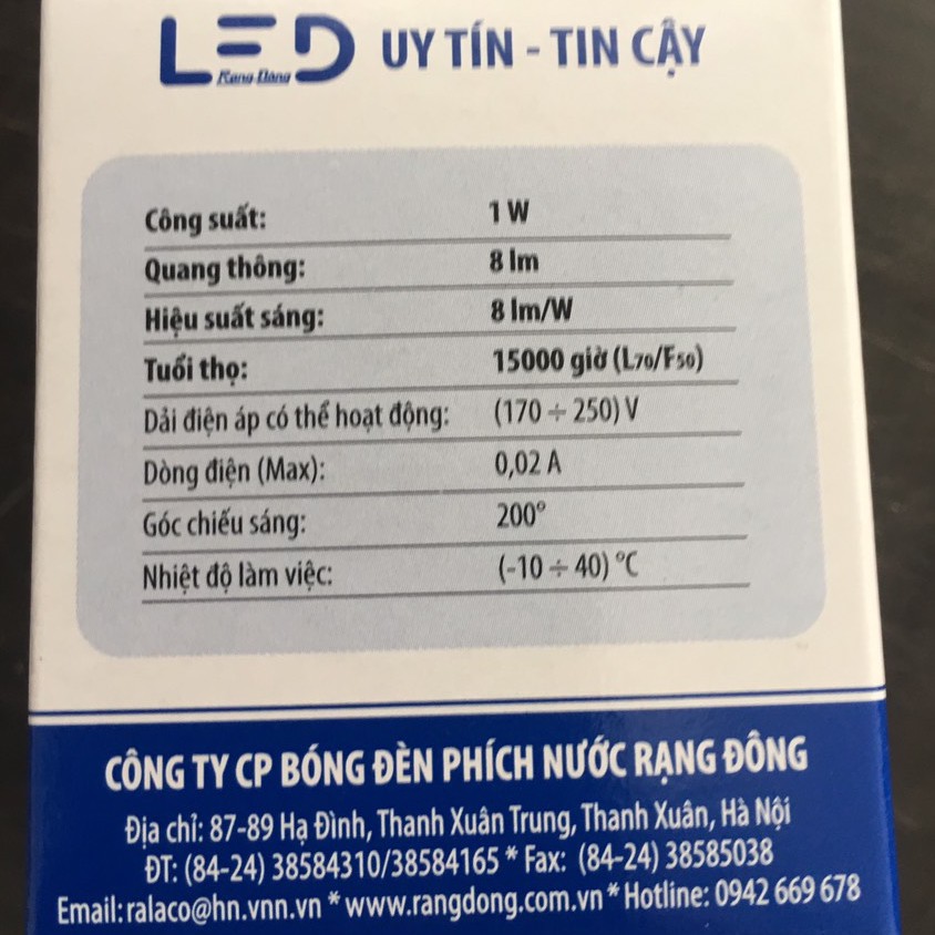 Đèn led trang trí Rạng Đông LED A50N 1W( xanh, đỏ, vàng)