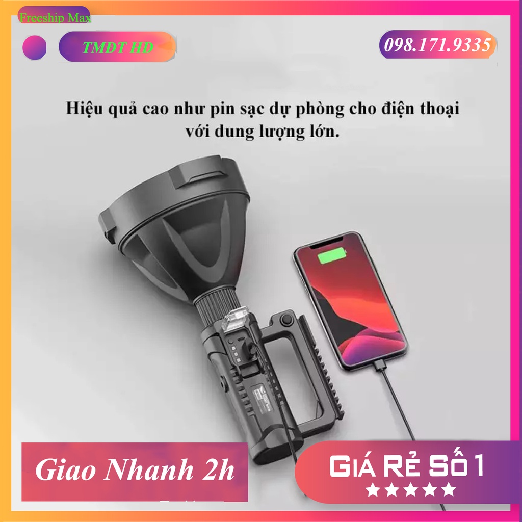 Đèn pin siêu sáng công suất lớn cầm tay W591 xé nát màn đêm ️🎖️ hỗ trợ sạc dự phòng điện thoại ⭐ chiếu xa 1000m