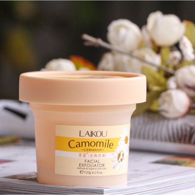 Tẩy da chết tế bào chết hoa cúc Laikou Camomile Facial Exfoliator 120g dùng cho da mặt và cổ