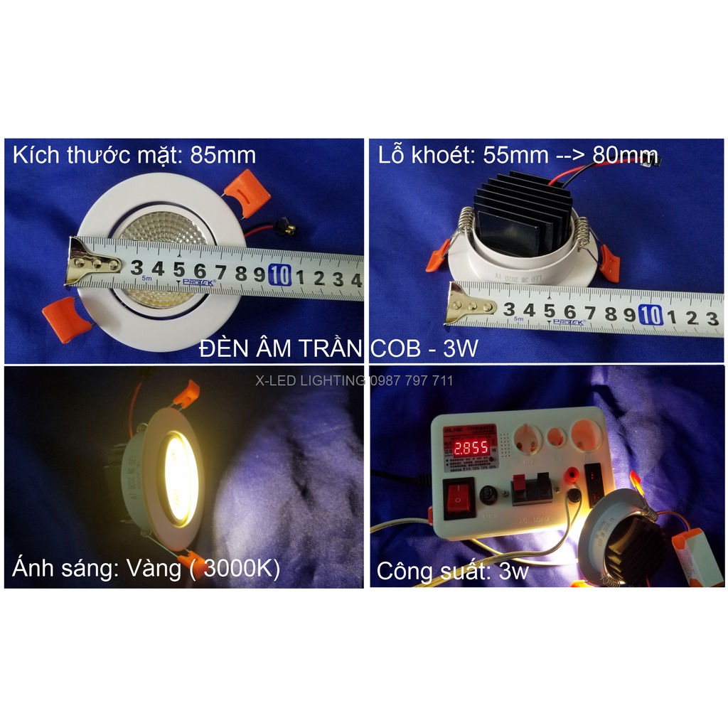 ĐÈN ÂM TRẦN SPOTLIGHT - COB, 1 MÀU , CHỈNH HƯỚNG - 3W