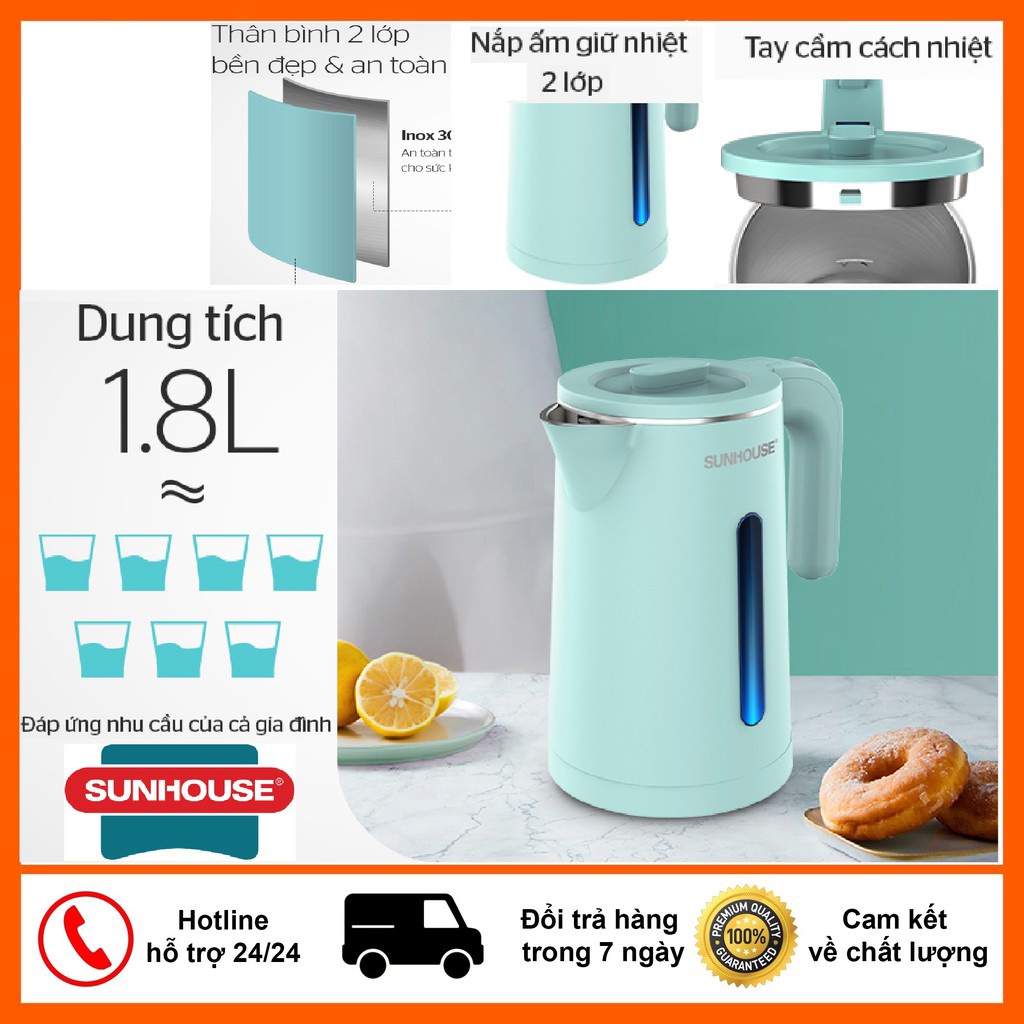 Ấm Siêu Tốc -  Ấm Siêu Tốc Sunhouse Inox 2 lớp 1.8L SHD1351
