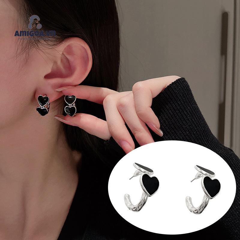 ✨✨Hoa Tai Hình Trái Tim Màu Đen Phong Cách Hàn Quốc Cho Nữ