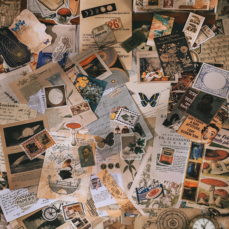 Set 200 miếng dán washi phong cách cổ điển dùng để trang trí thiệp/sổ tay