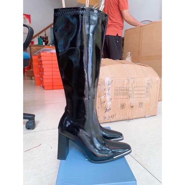 SẴN Giày Bốt Đùi Da Bóng Cao Cấp co giãn sang chảnh cao 9 cm quảng châu loại 1 Ảnh thật B007