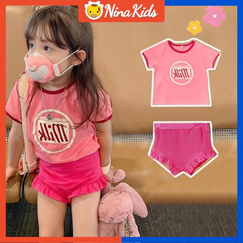 Thun Ngắn Tay + Quần Short Phong Cách Hàn Quốc Thời Trang Mùa Hè Dễ Thương Bộ Áo Cho Bé Gái 0-6 Tuổi