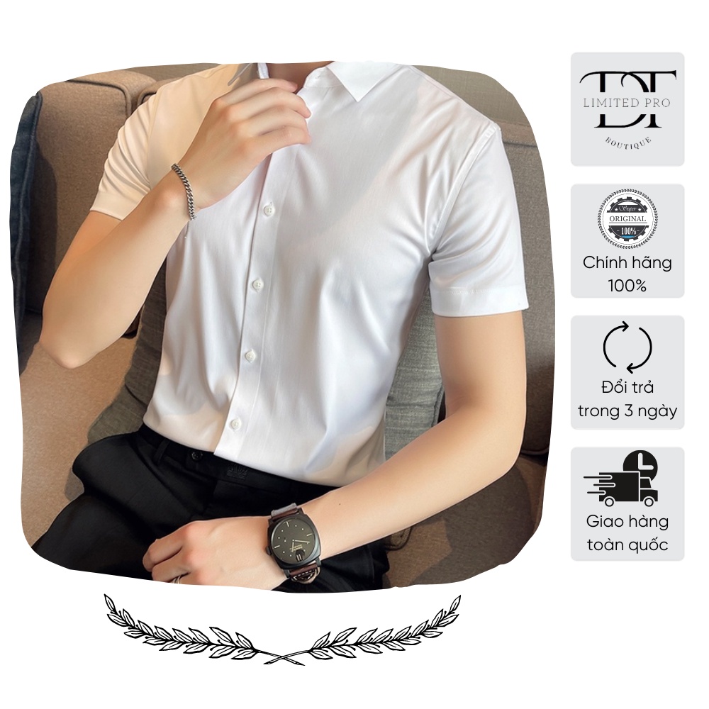 Áo sơ mi nam Cộc Tay Trắng dáng body Hàn Quốc không nhăn, so mi nam loại đẹp