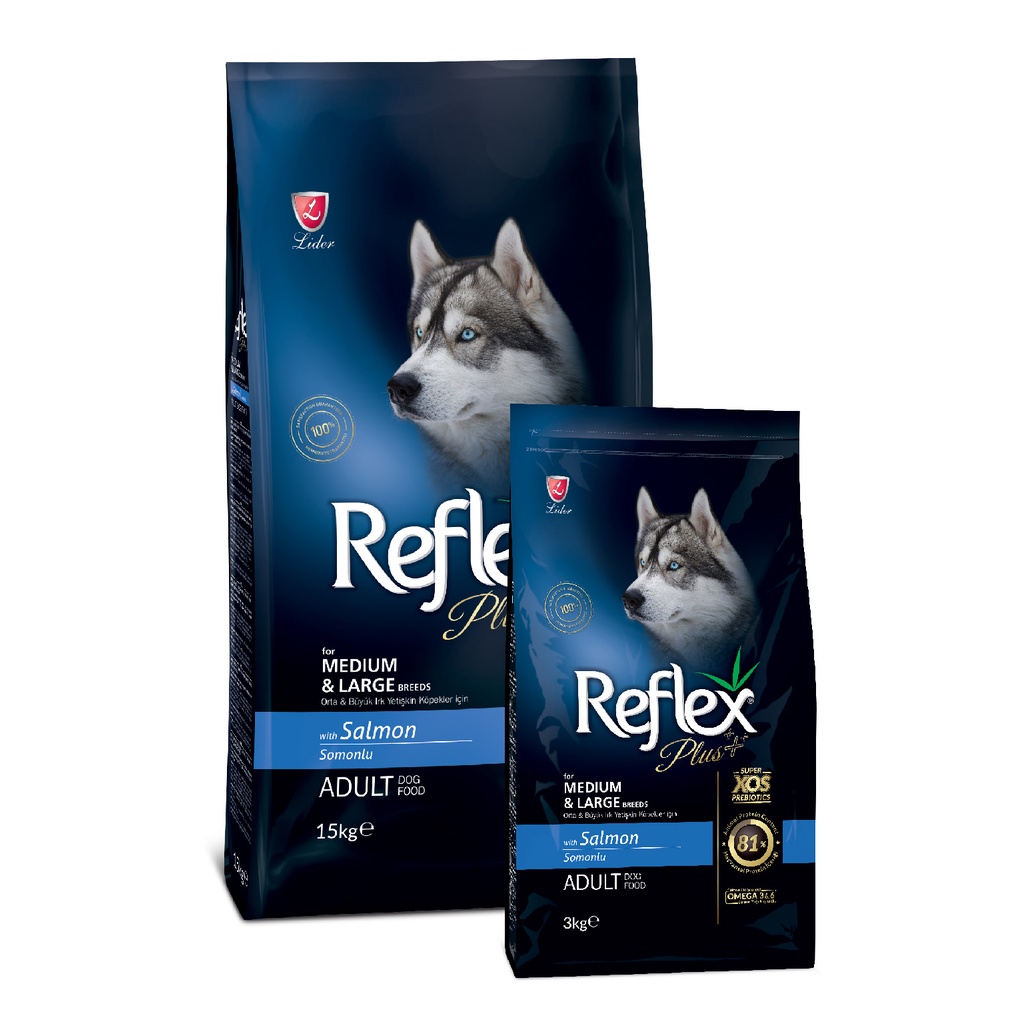 Reflex cho chó lớn, Thức ăn hạt cho chó lớn vị cá hồi Reflex Plus Medium &amp; Large Breed Adult Dog Food Salmon 3kg