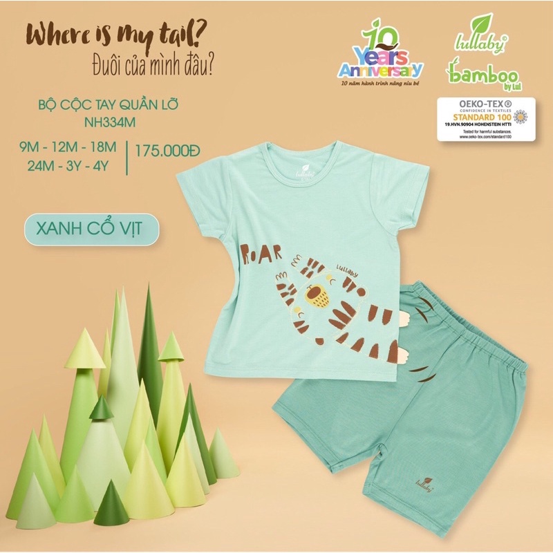 Lullaby Bộ cộc tay hoạ tiết chất sợi tre bamboo hè mỏng mát cho bé trai bé gái