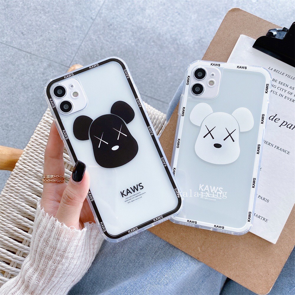 Ốp lưng Iphone Silicon trong suốt hình KAWS 2.0mm bảo vệ Camera IP 6 6s 7 8 Plus X XS Max 11 12 13 Pro Max