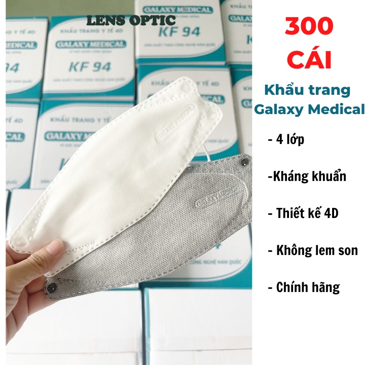 Khẩu trang y tế 4 lớp kháng khuẩn Galaxy Medical 300 cái, Face mask 4D - Lens Optic