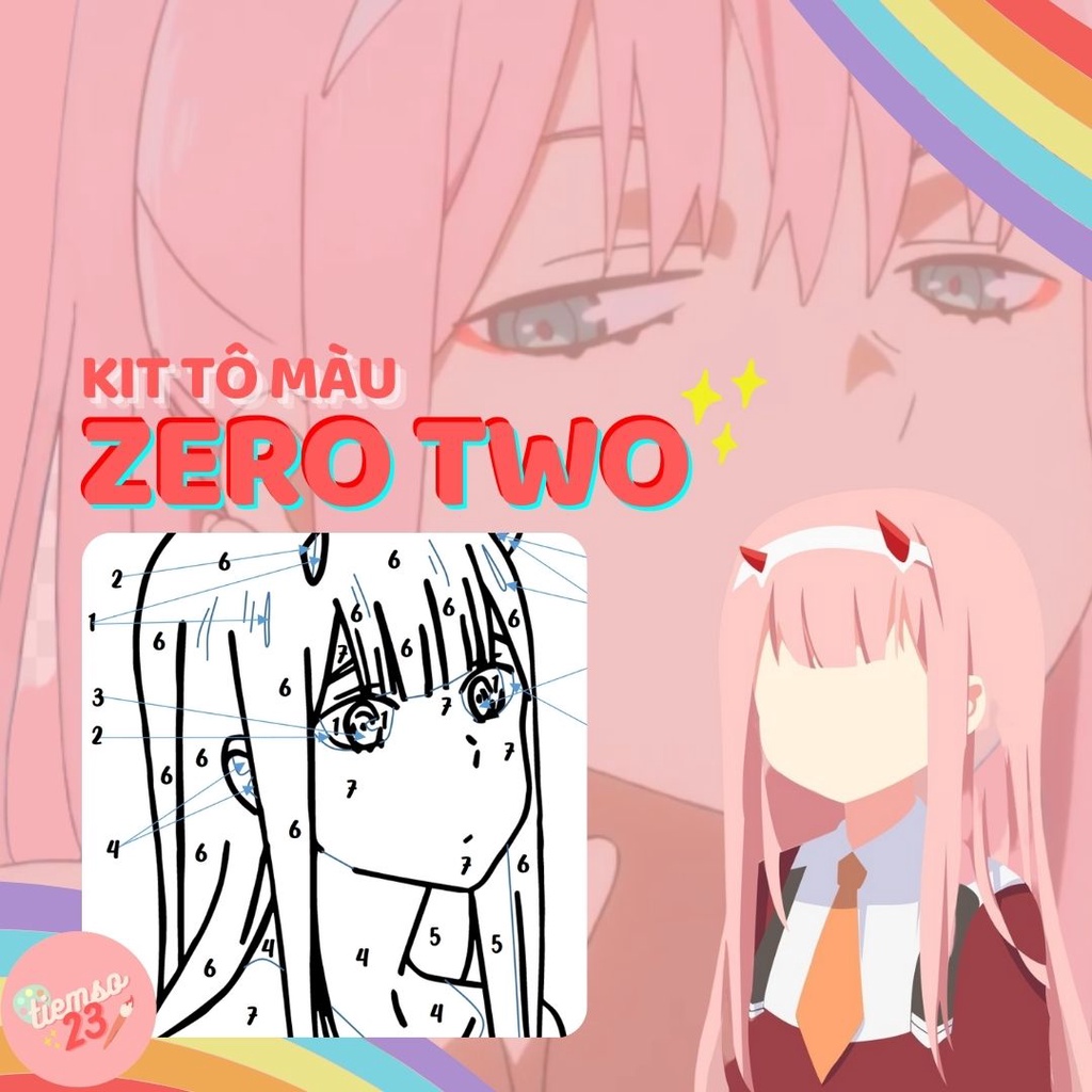 KIT tranh kính tự tô màu Zero Two anime Darling in the FRANXX