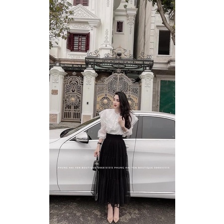Bán sỉ set áo sơ mi chân váy lưới