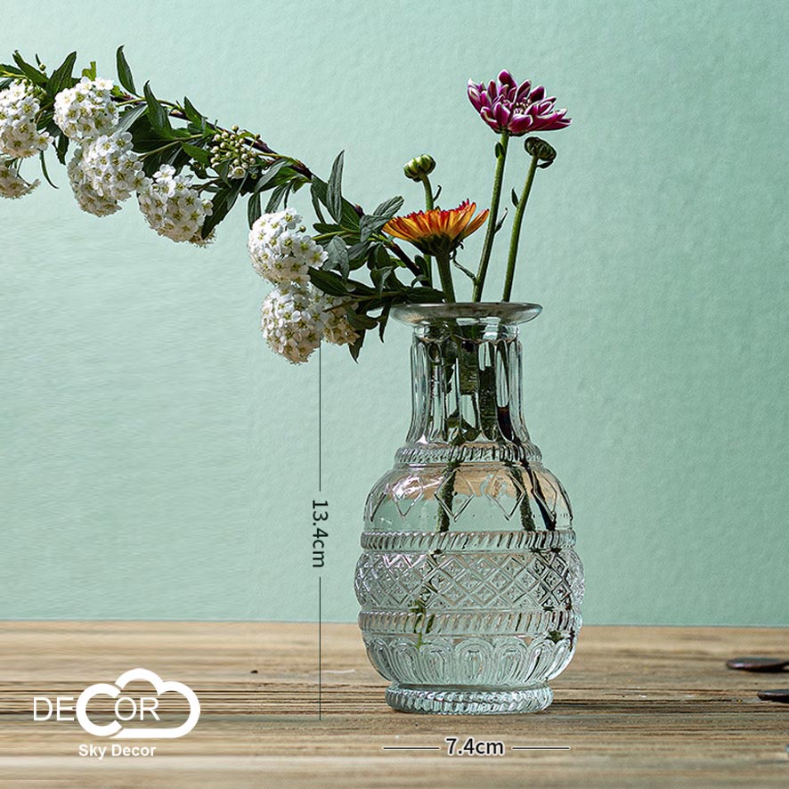 Lọ thủy tinh cắm hoa Sky Decor - Bình hoa pha lê phong cách Bắc Âu, bình decor, vintage