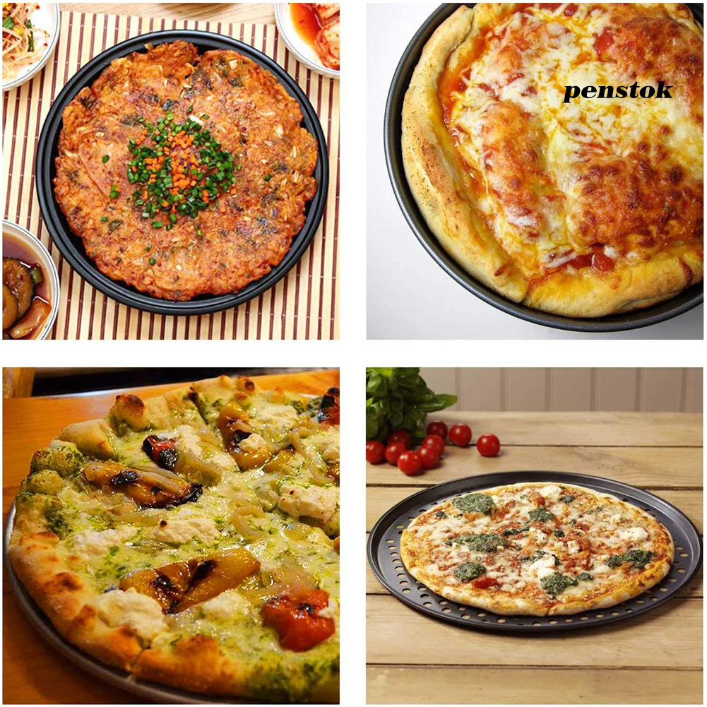 Khay Nướng Bánh Pizza 28 / 32cm Bằng Thép Không Gỉ Chống Dính Có Lỗ Tiện Dụng