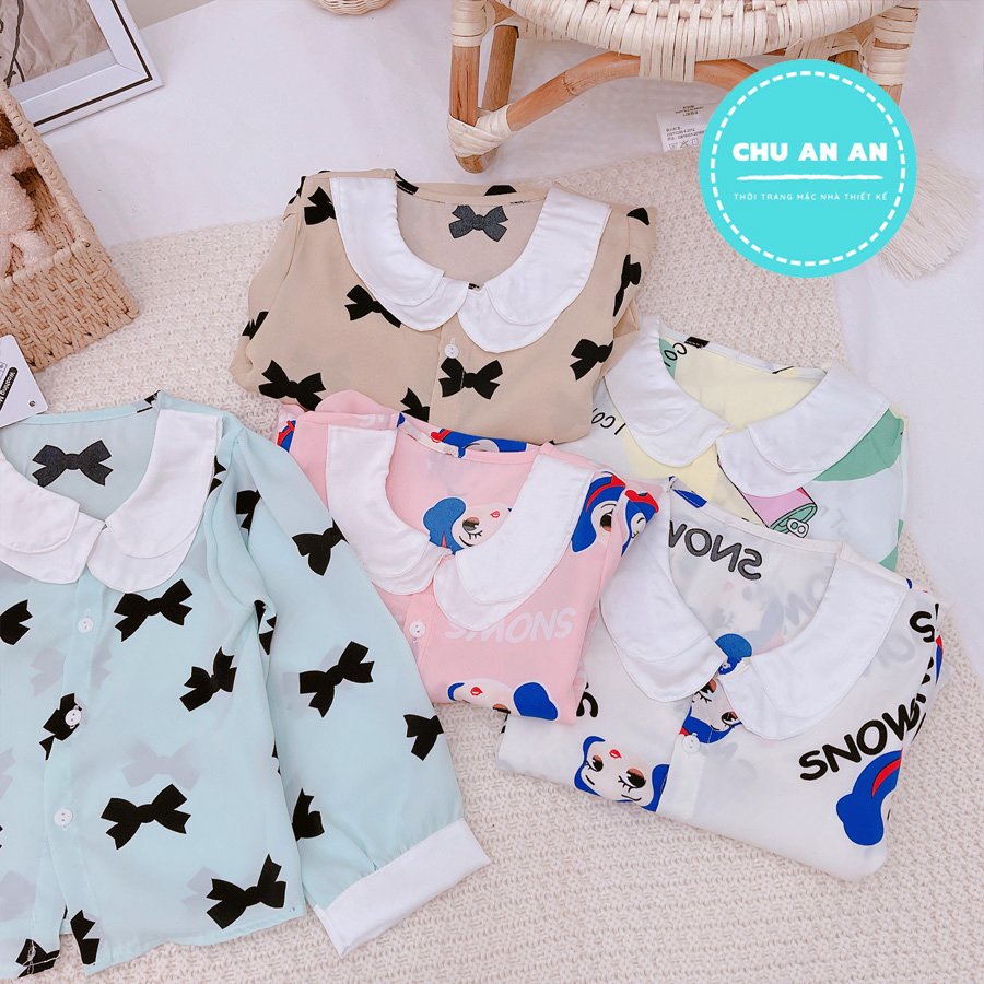 [ 16-41 KG ] Bộ Mặc Nhà Pijama Lụa Size Đại Cao Cấp Cho Bé Gái - Pijama Lụa Đại Cổ Sen Phối Nơ Cho Bé Yêu